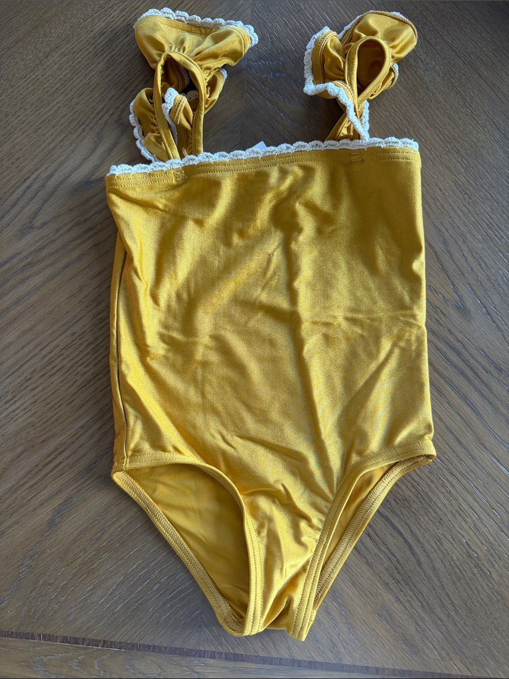 Zimmermann - Girls' Mustard Yellow One-Piece Swimsuit with Lace Trim